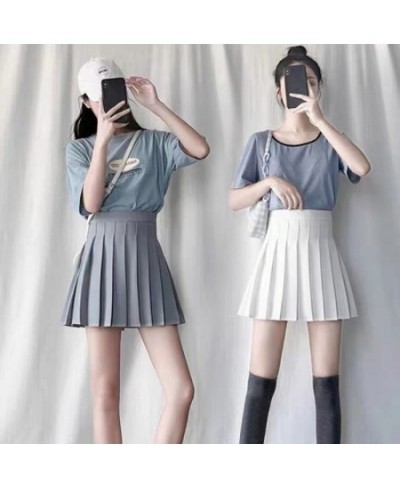 Women Girl Preppy Style High Waist Solid Color Mini Skater Skirt Pleated A-Line Flared Hem Basic School Uniform Tennis Skirt ...