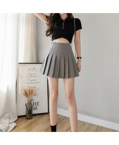 Women Girl Preppy Style High Waist Solid Color Mini Skater Skirt Pleated A-Line Flared Hem Basic School Uniform Tennis Skirt ...