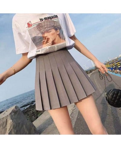 Women Girl Preppy Style High Waist Solid Color Mini Skater Skirt Pleated A-Line Flared Hem Basic School Uniform Tennis Skirt ...