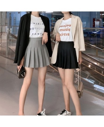 Women Girl Preppy Style High Waist Solid Color Mini Skater Skirt Pleated A-Line Flared Hem Basic School Uniform Tennis Skirt ...