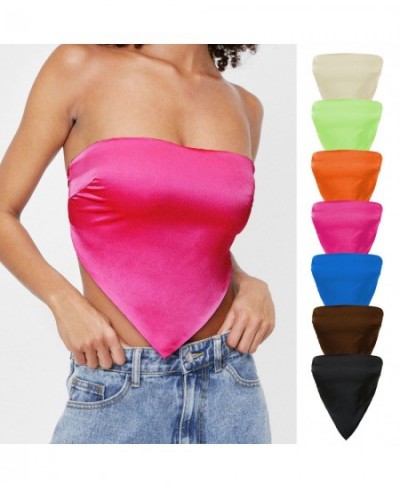 Ins Sexy Back Lace Satin Wrap Chest Solid Color Triangle Bandage Navel Non-slip Tube Top Bandeau Top Bra $22.31 - Underwear