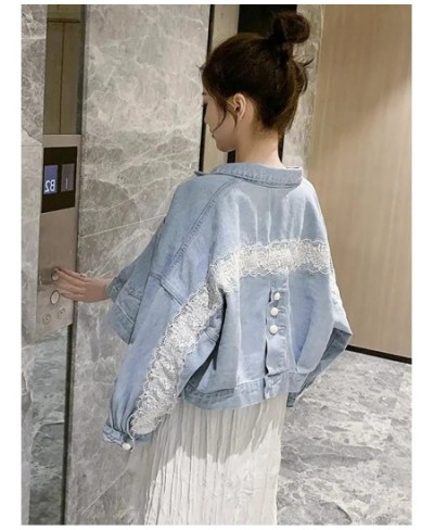 All-match Lace Stitching Single Breasted Denim Jacket Spring Autumn Loose Short Coat Women Fashion Long Sleeve Streetwear $40...