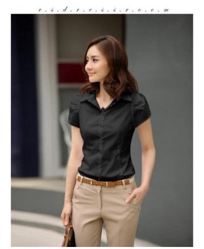 New Lapel Women's Short Sleeve Professional Blouse Elegant Office Shirts Summer Cotton White Shirt Work Clothes Korean Slim T...