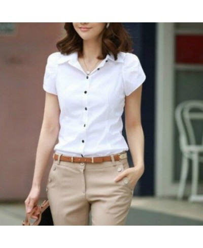 New Lapel Women's Short Sleeve Professional Blouse Elegant Office Shirts Summer Cotton White Shirt Work Clothes Korean Slim T...