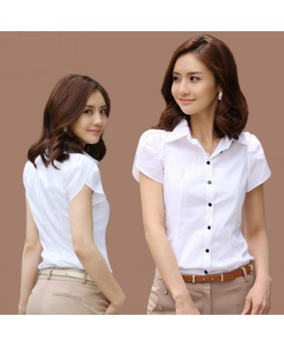 New Lapel Women's Short Sleeve Professional Blouse Elegant Office Shirts Summer Cotton White Shirt Work Clothes Korean Slim T...