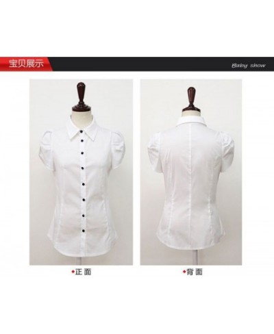 New Lapel Women's Short Sleeve Professional Blouse Elegant Office Shirts Summer Cotton White Shirt Work Clothes Korean Slim T...