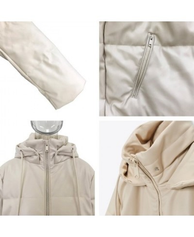 Loose Hooded Parkas Women Fashion Beige PU Leather Coats Women Side Zipper Split Long Cotton Jackets Ladies $72.21 - Jackets ...