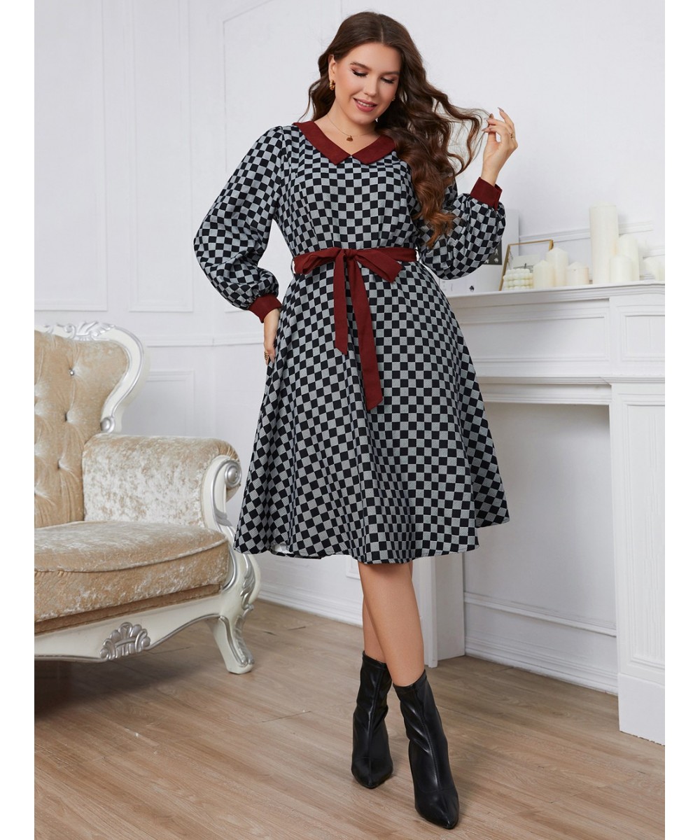 2022 New Women Plus size Dress Plaid Full Sleeve Larges Big Plussize Curve V-neck Dresses Clothes Casual Autumn Spring Wear $...