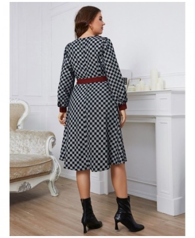 2022 New Women Plus size Dress Plaid Full Sleeve Larges Big Plussize Curve V-neck Dresses Clothes Casual Autumn Spring Wear $...