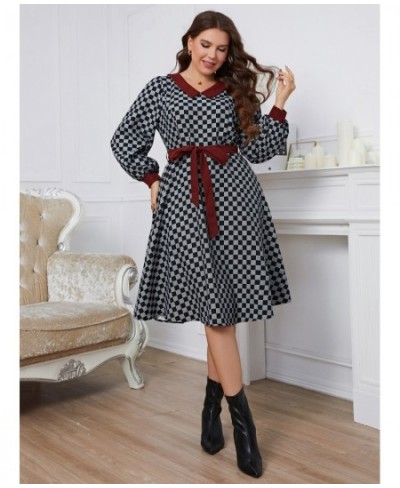 2022 New Women Plus size Dress Plaid Full Sleeve Larges Big Plussize Curve V-neck Dresses Clothes Casual Autumn Spring Wear $...