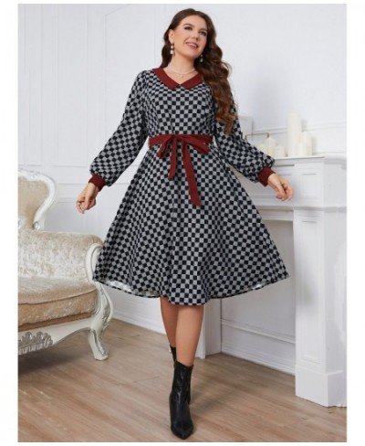 2022 New Women Plus size Dress Plaid Full Sleeve Larges Big Plussize Curve V-neck Dresses Clothes Casual Autumn Spring Wear $...