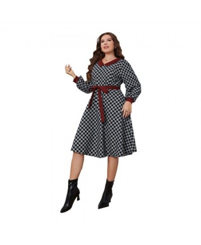 2022 New Women Plus size Dress Plaid Full Sleeve Larges Big Plussize Curve V-neck Dresses Clothes Casual Autumn Spring Wear $...