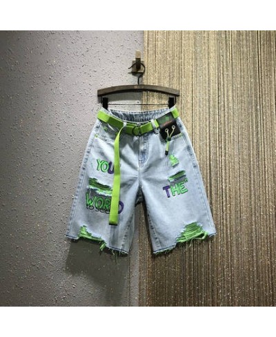 Ripped Jeans Shorts Women Letter Print Fashion Graffiti High Waist Knee Length Short Pants Female Loose Summer Denim Shortsr ...