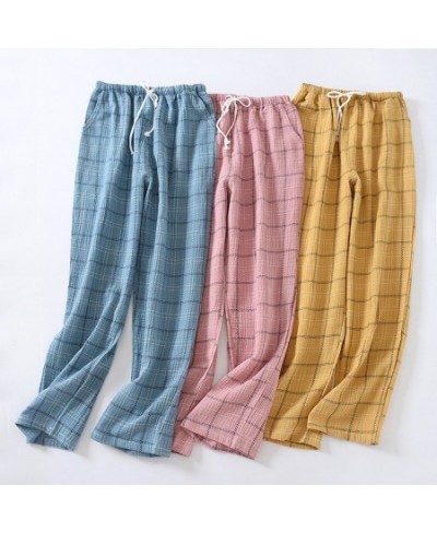 Spring Autumn New Couple Pyjama Men Sleep Bottom Pure Cotton Plaid Pajama Pants For Home Wear Trousers Loose M-XXL $34.91 - S...