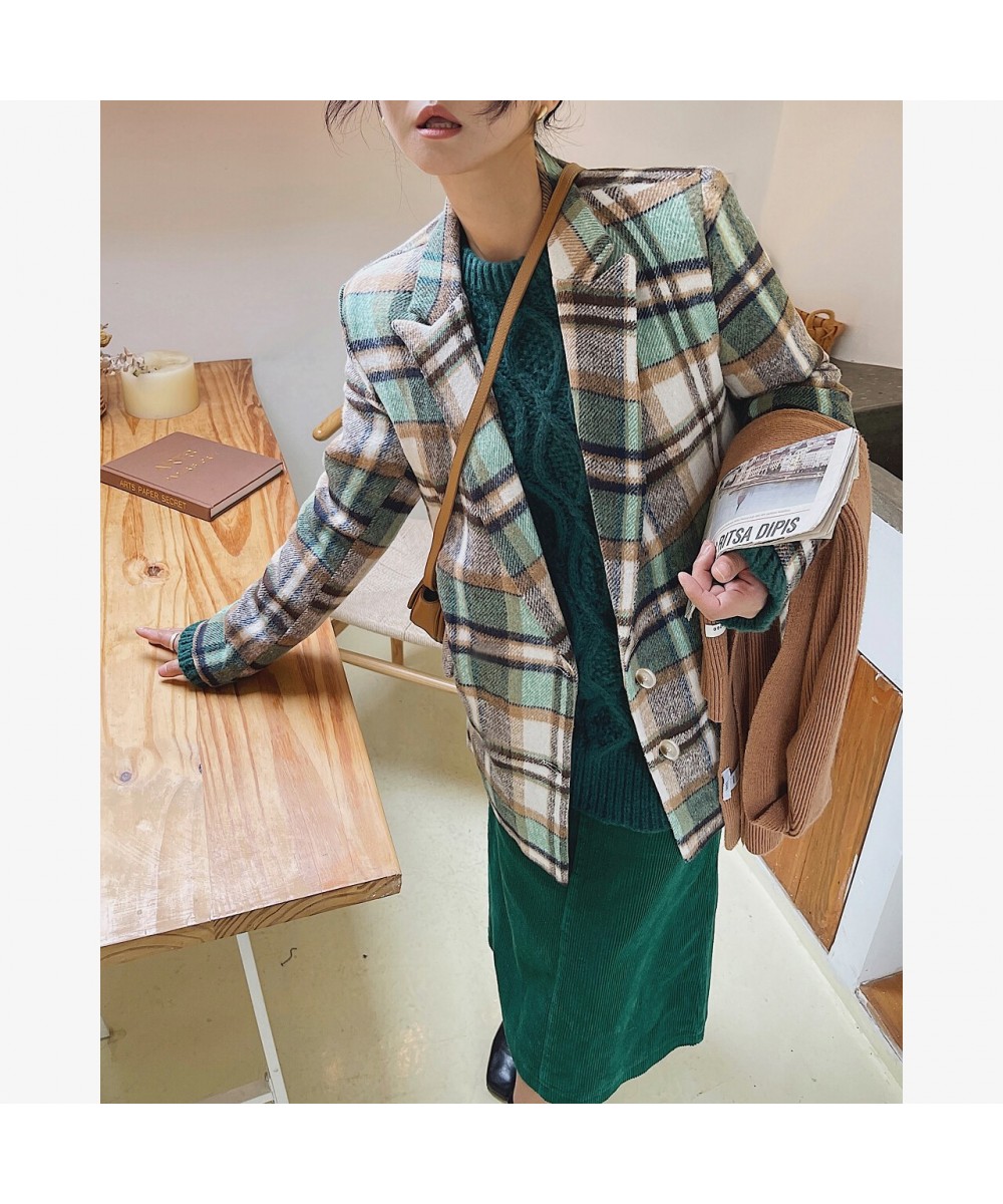 2022 Women Plaid Woolen Blazers Tweed Heavy Winter Jackets Trench Coats Raincoats Overcoat Korean Fashion Clothes Za Oem Suit...