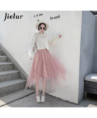 Skirts Womens Mesh Tutu Skirt Jupe Femme Irregular Faldas Mujer Moda Elastic Waist 2023 New Spring Elegant Skirt Black $31.84...