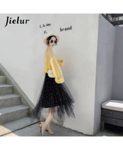 Skirts Womens Mesh Tutu Skirt Jupe Femme Irregular Faldas Mujer Moda Elastic Waist 2023 New Spring Elegant Skirt Black $31.84...