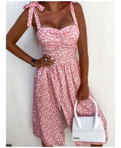 Women Summer Sleeveless Slit Skirt Retro Sweet Floral Print Midi Dress Ladies Elegant Sling Backless Strap V-Neck Sexy Dress ...