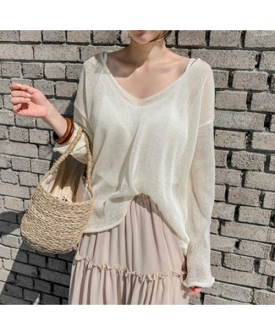 Blusas 2023 Spring Summer Autumn Sexy Women Tops Blouse V-neck Pullover Thin Tops Solid Korean Loose Sunscreen New Lady Cloth...