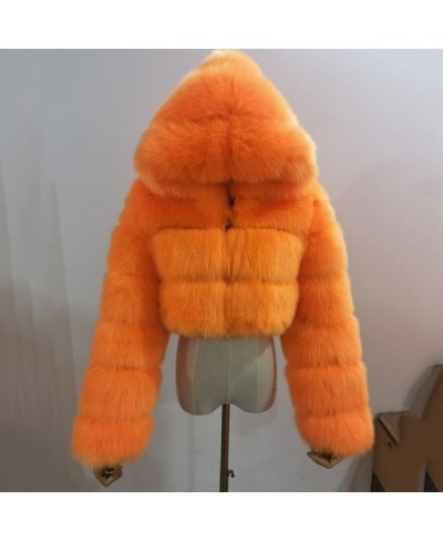 Fashion Hooded Faux Fur Coat Women 2022 Winter High Quality Warm Blue Furry Overcoat Elegant Plush Crop Jacket Femme $104.23 ...