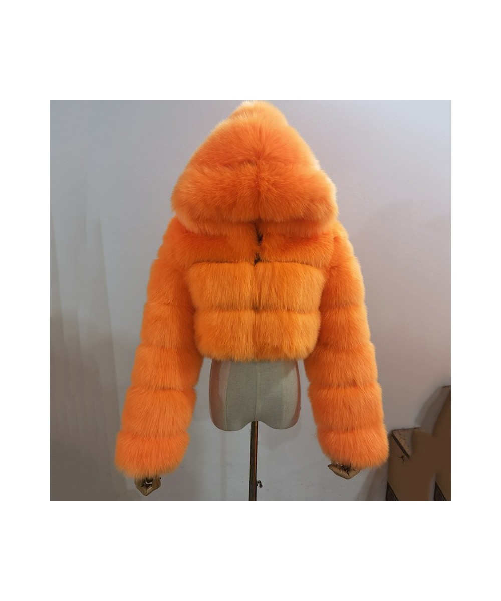 Fashion Hooded Faux Fur Coat Women 2022 Winter High Quality Warm Blue Furry Overcoat Elegant Plush Crop Jacket Femme $104.23 ...