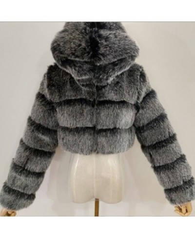 Fashion Hooded Faux Fur Coat Women 2022 Winter High Quality Warm Blue Furry Overcoat Elegant Plush Crop Jacket Femme $104.23 ...