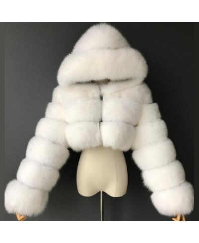 Fashion Hooded Faux Fur Coat Women 2022 Winter High Quality Warm Blue Furry Overcoat Elegant Plush Crop Jacket Femme $104.23 ...