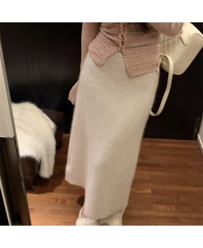 2023 Spring New Korean V-neck Ruffled Solid Color Casual Long-sleeved Cardigan Women + Sexy Slim Knitted Skirt Two-piece Suit...