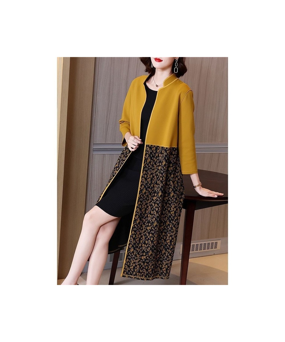 Vintage Print Patchwork Stand Collar Cardigan for Women Spring Autumn Fashion Elegant Long Trench Coat Jacket Female $47.60 -...