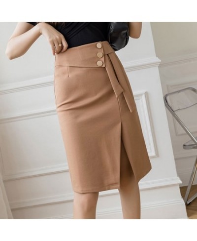 New Pencil Skirts Women Korean Fashion Clothing Elegant High Wiast Bodycon Sexy Office Button Slit Skirts Black Red $39.66 - ...