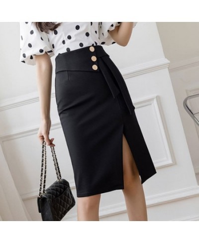 New Pencil Skirts Women Korean Fashion Clothing Elegant High Wiast Bodycon Sexy Office Button Slit Skirts Black Red $39.66 - ...