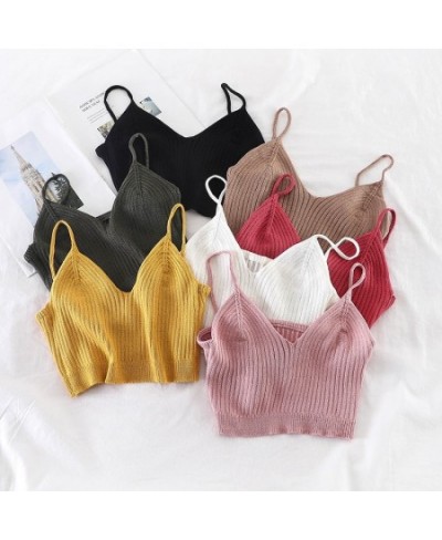 Women Y2K Sexy Crop Tops Spaghetti Tops and Camis For Women 2023 Summer V-neck Strecthy Wrap Tops Women Knitted $14.27 - Tops...