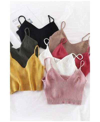 Women Y2K Sexy Crop Tops Spaghetti Tops and Camis For Women 2023 Summer V-neck Strecthy Wrap Tops Women Knitted $14.27 - Tops...