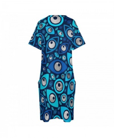 Greek Evil Eye Dress Plus Size Blues and Silver Street Wear Casual Dress Woman Spring V Neck Retro Dresses Gift Idea $41.44 -...