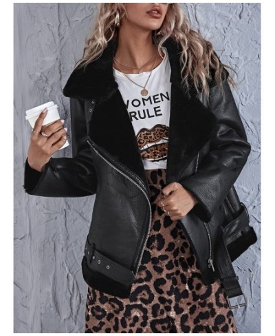 Autumn Winter Women Streetwear Faux Soft Leather Jacket with Belt Moto Biker Fur Sheepskin Outwear Casaco Feminino $111.62 - ...