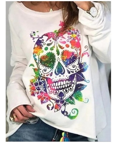 2022 Women's T-Shirts Y2k Tops Skull Print Fashion Female Shirts Long Sleeves Cotton Tees Fall Oversized Tshirt Harajuku $31....