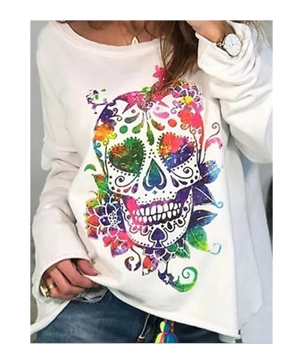 2022 Women's T-Shirts Y2k Tops Skull Print Fashion Female Shirts Long Sleeves Cotton Tees Fall Oversized Tshirt Harajuku $31....