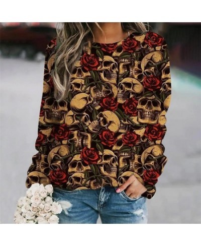 2022 Women's T-Shirts Y2k Tops Skull Print Fashion Female Shirts Long Sleeves Cotton Tees Fall Oversized Tshirt Harajuku $31....