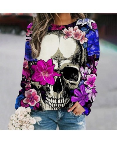 2022 Women's T-Shirts Y2k Tops Skull Print Fashion Female Shirts Long Sleeves Cotton Tees Fall Oversized Tshirt Harajuku $31....