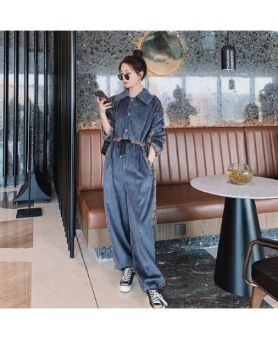 Rompers Womens Jumpsuit Long Sleeve Lapel Shirt Style One Piece Pants Female Splice Plaid Streetwear Hip Hop Loose Harem $92....