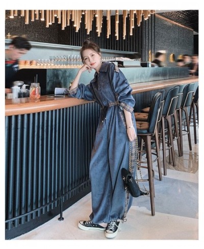 Rompers Womens Jumpsuit Long Sleeve Lapel Shirt Style One Piece Pants Female Splice Plaid Streetwear Hip Hop Loose Harem $92....