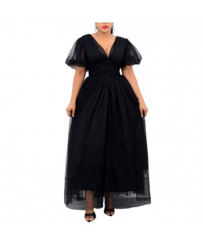 Summer Women Long A-Line Dress Sweet Dress Plus Size Mesh V Neck Women Solid Color Large Hem Waist Tied Formal Dress for $54....