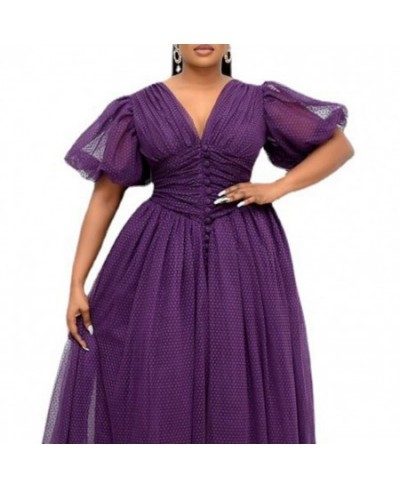 Summer Women Long A-Line Dress Sweet Dress Plus Size Mesh V Neck Women Solid Color Large Hem Waist Tied Formal Dress for $54....