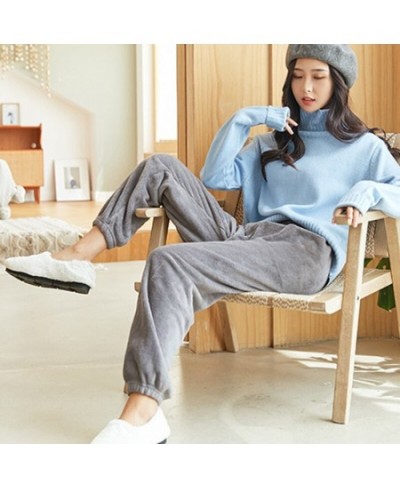 Women Winter Fleece Pants Solid Color Elastic Waist Loose Pants Full Length Sleep Bottom Casual House Outdise Thermal $30.97 ...