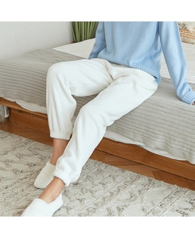 Women Winter Fleece Pants Solid Color Elastic Waist Loose Pants Full Length Sleep Bottom Casual House Outdise Thermal $30.97 ...