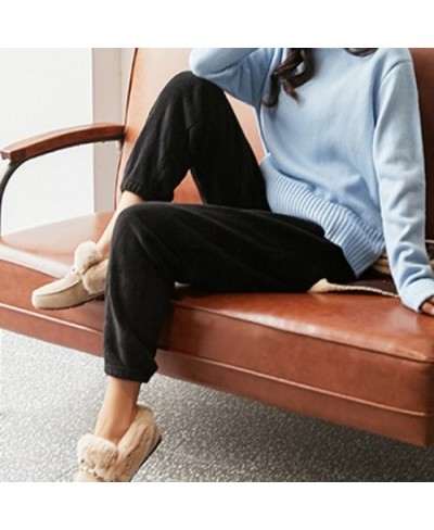 Women Winter Fleece Pants Solid Color Elastic Waist Loose Pants Full Length Sleep Bottom Casual House Outdise Thermal $30.97 ...