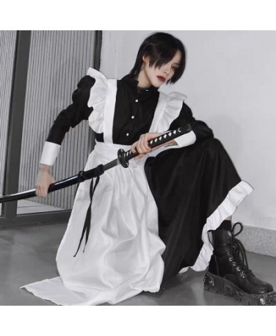 COSplay costume black and white maid clothes British style pearl line long coffee shop maid COS uniform $52.54 - Skirts