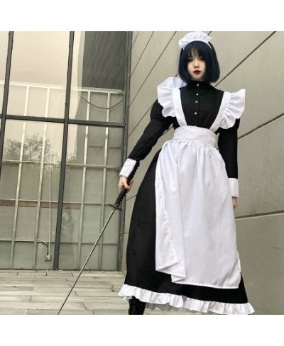 COSplay costume black and white maid clothes British style pearl line long coffee shop maid COS uniform $52.54 - Skirts