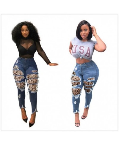 2023 New Fashion Trousers Women High Waist Hole Leopard Stitching Jeans Street Trendy Skinny Denim Pencil Pants S-3XL $42.21 ...