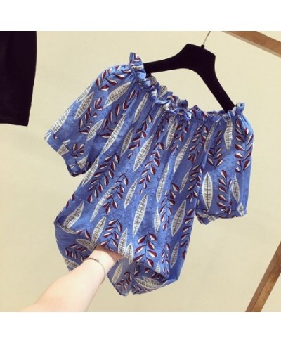 Korean Style Women Spring Summer Chiffon Blouses Shirts Lady Slash Neck Short Lantern Sleeve Printed Blusas Tops 15108 $40.71...